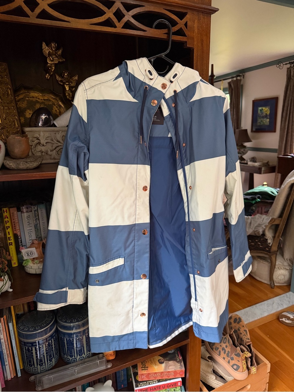 Helly Hansen Blue and White Striped Trench Coat